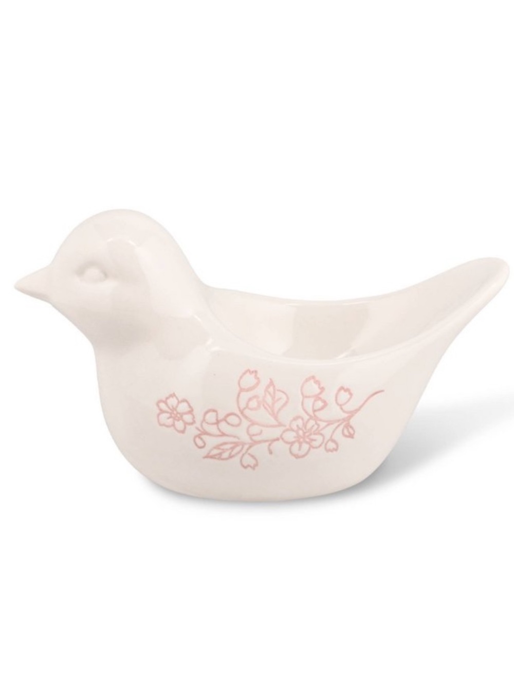 New! Ceramic Bird Trinket Dish with Pink Floral Accents
